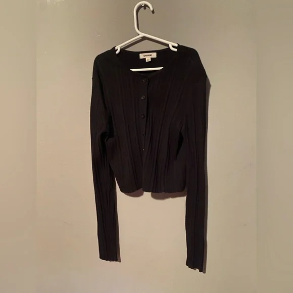 Garage Black Ribbed Button-Up Cardigan - Picture 2 of 5